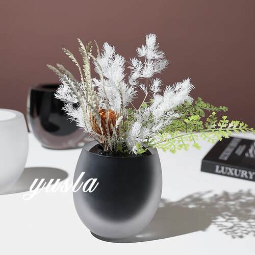 简约客厅茶几柜插干花瓶样板间玻璃花器餐厅摆件家居别墅软装饰品