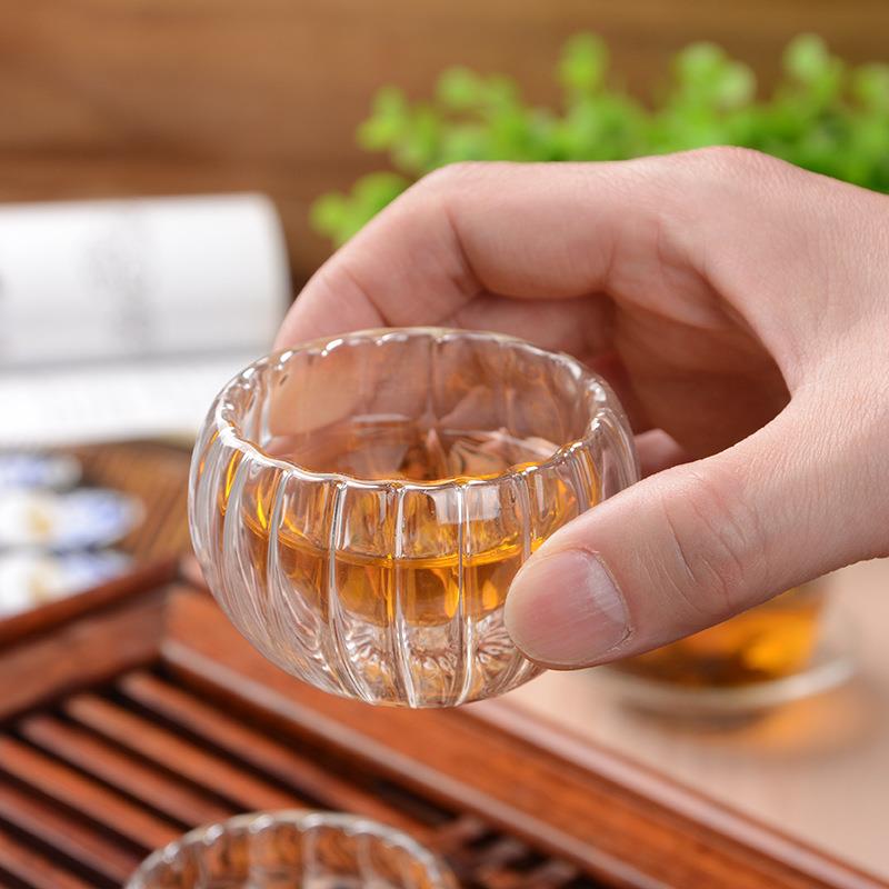 花茶杯南瓜双层耐热玻璃 防烫手工品茗杯 功夫茶具玻璃花茶杯