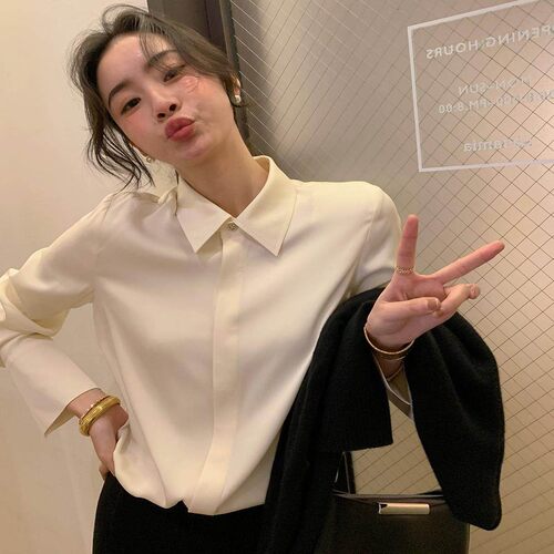 DORACTR 高级感醋酸缎面衬衫女早秋2025新款天丝垂感衬衣通勤上衣