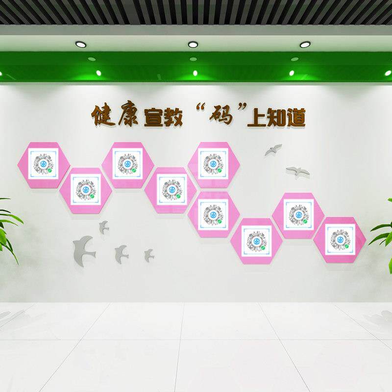 医院过道走廊健康宣教树二维码扫一扫文化墙科室护士前台照片墙贴