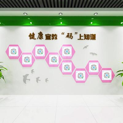 医院过道走廊健康宣教树二维码扫一扫文化墙科室护士前台照片墙贴