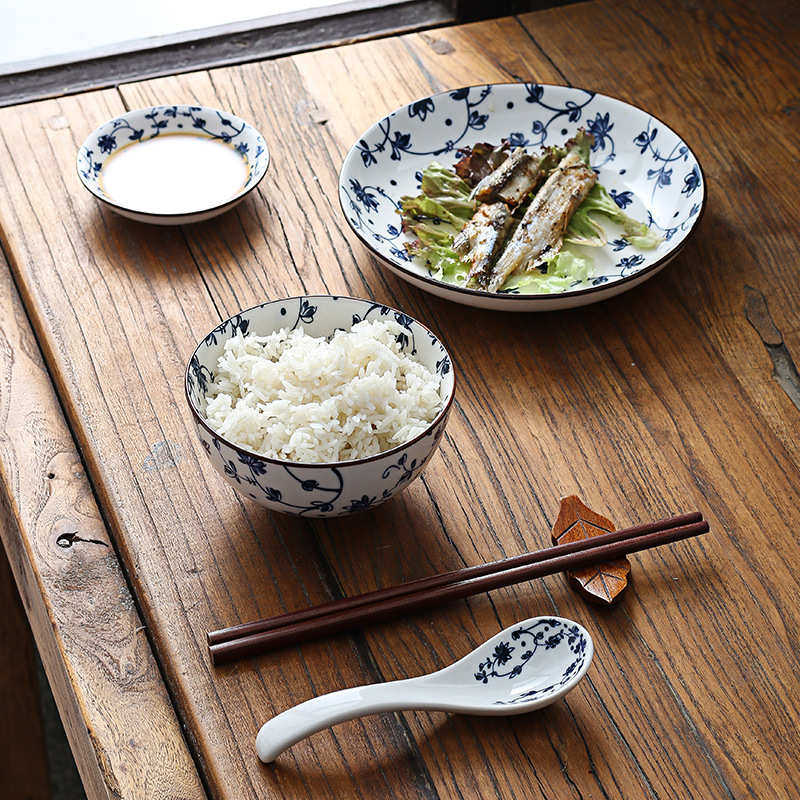 家用套装饭碗盘子风陶瓷下复古彩碟日式碗盘批发全套釉和餐具碗碟