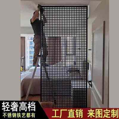 简约现代金属十字格子格栅屏风隔断客厅办公室侘寂风餐厅入户家用