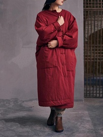 冬季棉袄大衣大码棉袍夹棉保暖中长款女棉衣中式复古棉服加厚外套