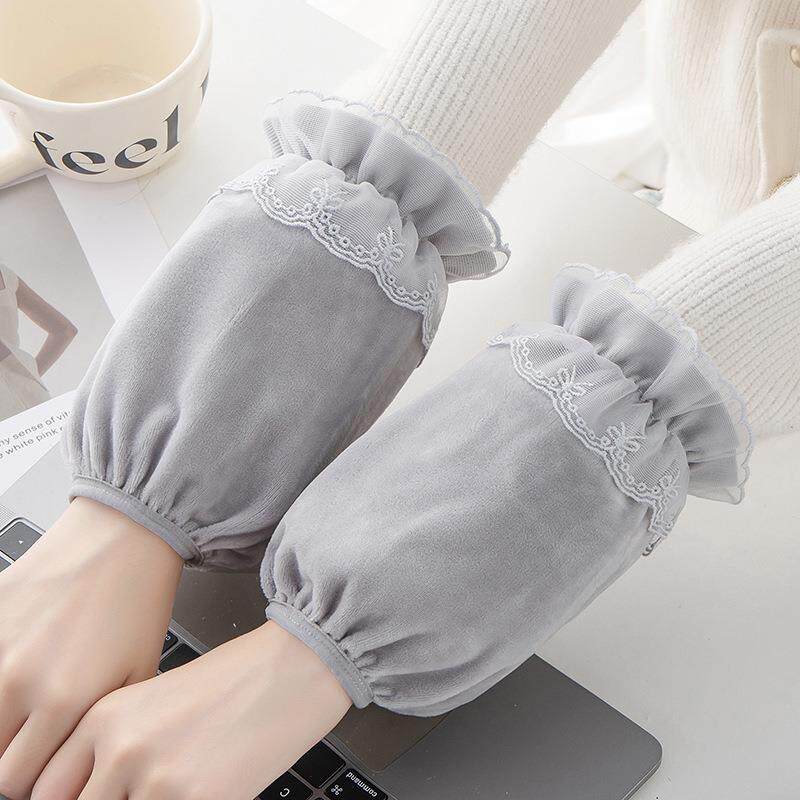 韩版秋冬蕾丝绒布短款防污袖套可爱成人学生上班家用干活护袖头女