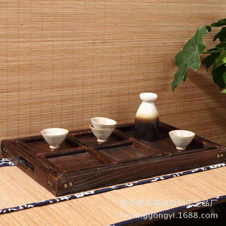 日式木制七件套茶具托盘 桐木碳烧茶盘 点心糖果托盘木托盘
