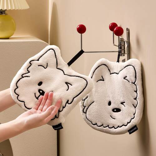 Cute line-drawn puppy hanging hand towel, quick-drying and a