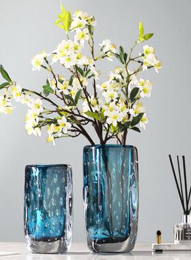 透轻面奢气泡玻璃花客厅插花摆件蓝色大气明琉璃花瓶器桌卧室家居