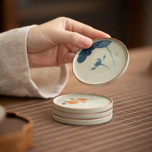 新款直销手绘杯垫哥窑杯托防烫隔热茶垫底座家用陶瓷功夫茶具茶道