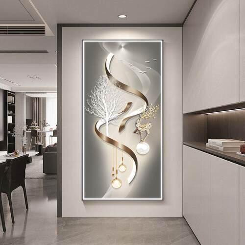 轻奢入户玄关装饰画高端走廊尽头壁画福鹿抽象正对门过道玄幻挂画