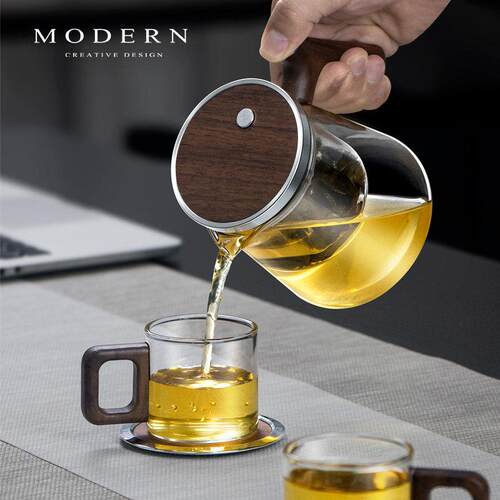 摩登MODERN玻璃内胆飘逸杯泡茶壶办公高档茶水分离一键过滤茶具杯