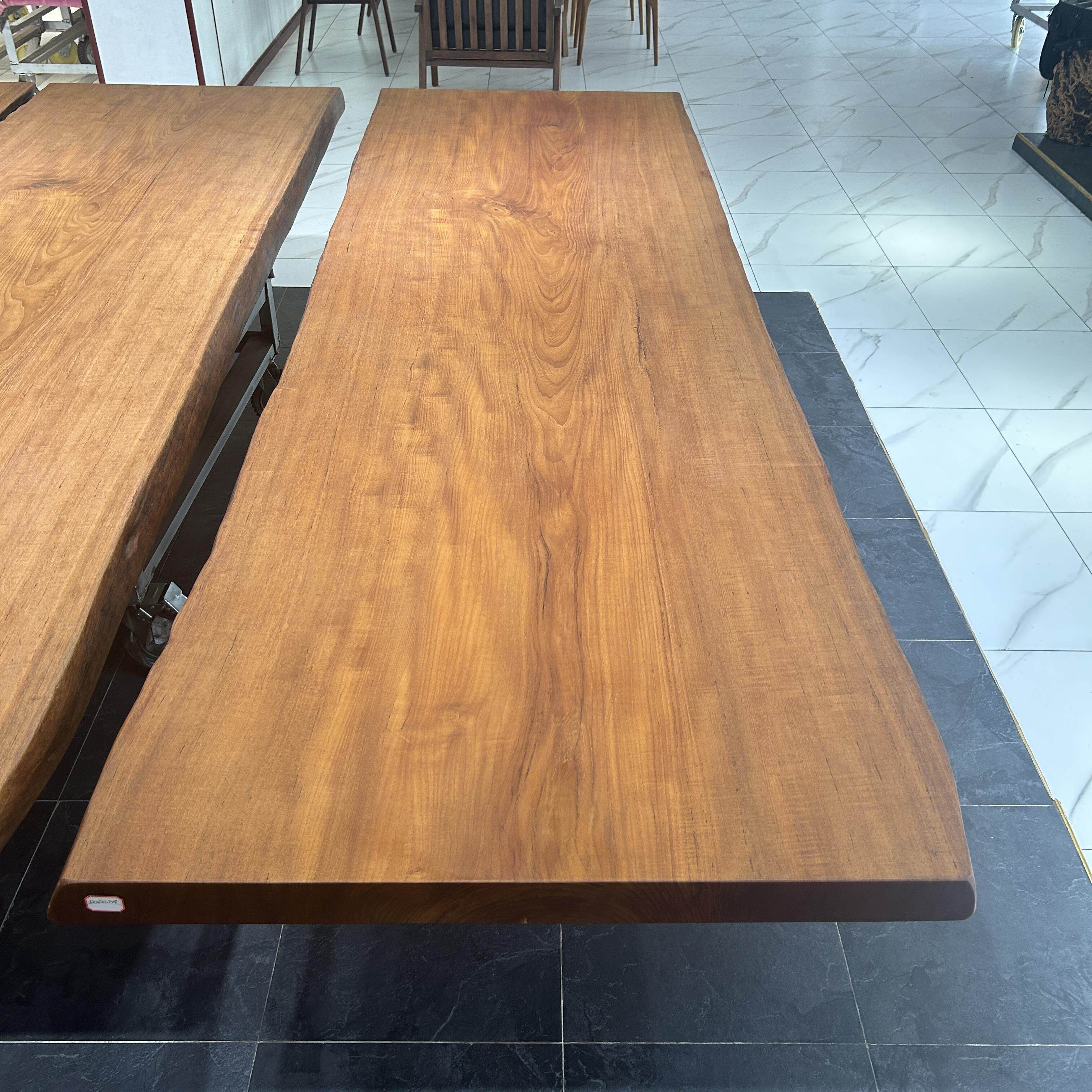 缅甸瓦城柚木大板实木侘寂风老板办公桌原木自然边去客厅化茶餐桌