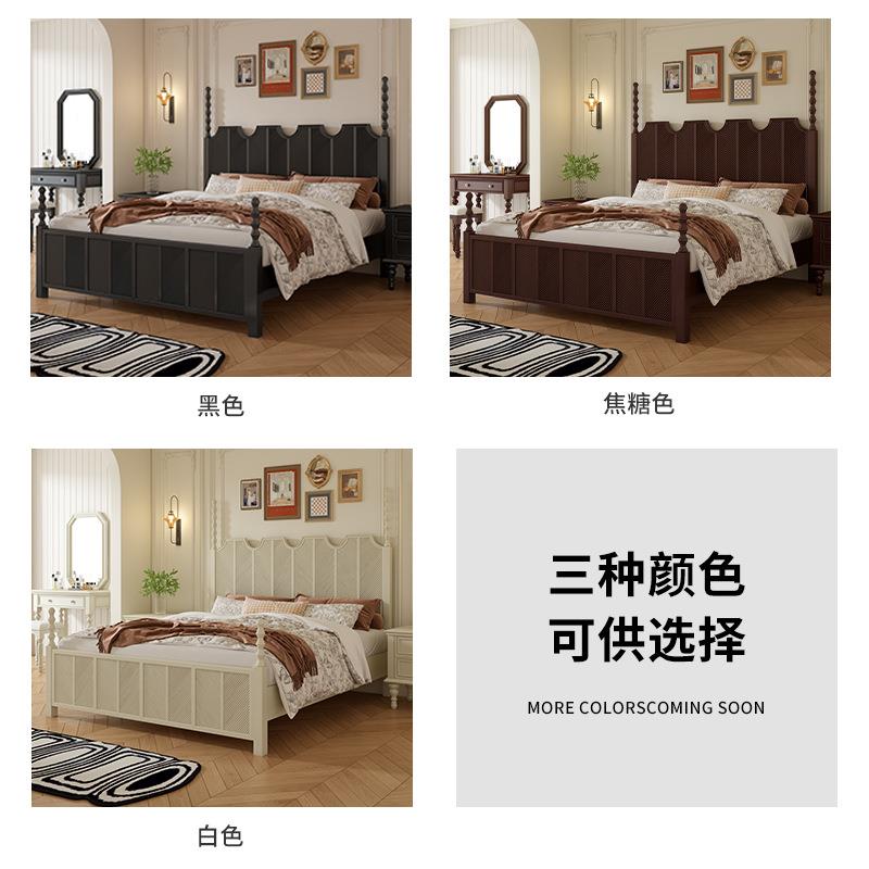 轻罗马柱床双人床古风法式复古大床雕花中艾米美式实木床主卧婚床