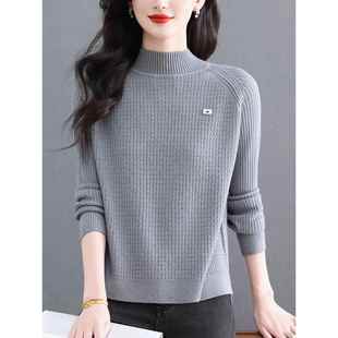 秋冬季新款时尚半高领套头毛衣女短款宽松针织内搭打底衫洋气上衣