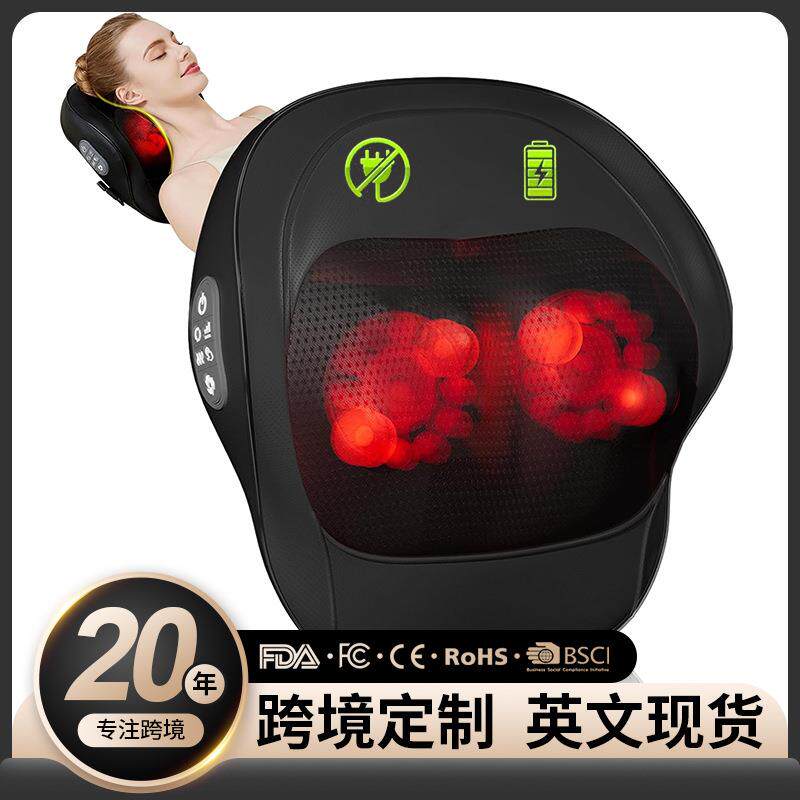颈椎按摩枕跨境热敷揉捏靠枕背部按摩仪腰颈两用多功能肩颈按摩器
