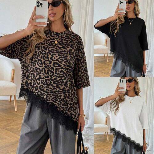 Casual Fashion Asymmetrical Hem Short Sleeve Round Neck
