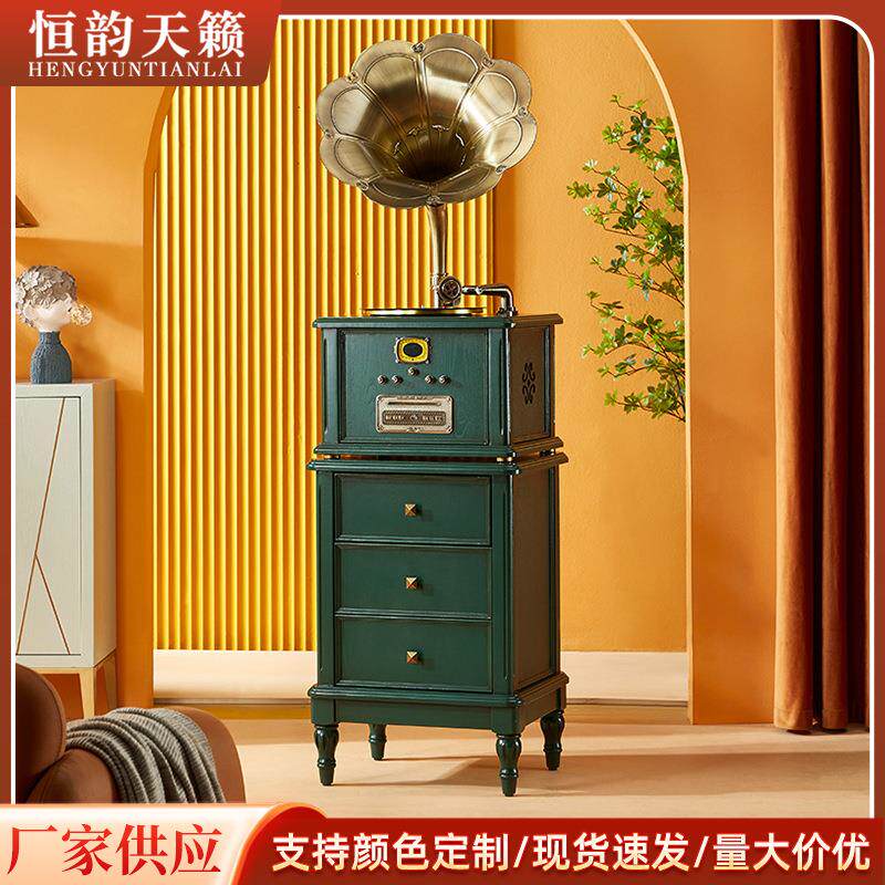 恒韵天籁北欧轻奢风客厅复古黑胶留声机青铜喇叭仿古电唱机