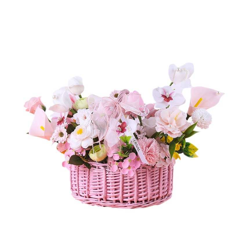 教师节手提花篮 手工藤编向日葵香皂花束 手工diy编织混搭香皂花