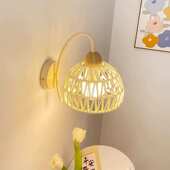 藤艺壁灯日式 复古卧室床头灯中古原木风过道走廊背景墙灯现代简约