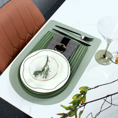 曲线盘盘配墨绿色水波纹垫板轻奢样板间餐具套装软装摆台新中式