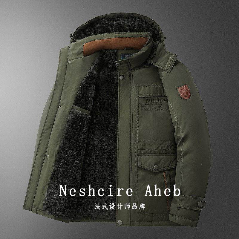 Neshcire Aheb军大衣冬季加绒棉服男抗寒服户外工作特厚棉衣外套