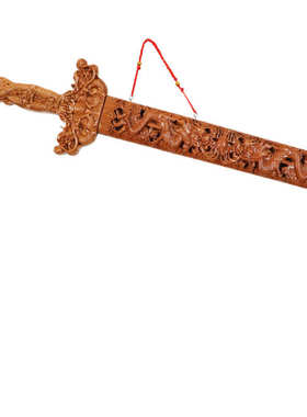 厂家供应 肥城桃木剑雕刻60/1米/1.2双龙剑九龙剑挂件饰品