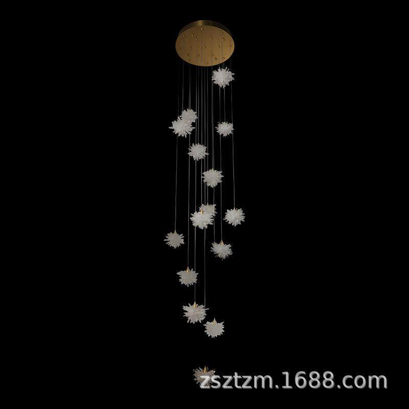 意式轻奢别墅挑空纯天然进口水晶旋转楼梯间吊灯中空复式楼长吊灯