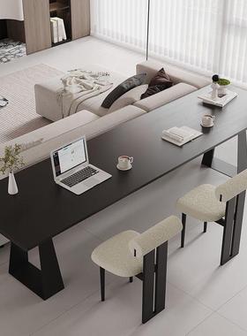 黑色木书桌桌家BBF用客厅意实式极简横厅沙桌发后长条双人学习办