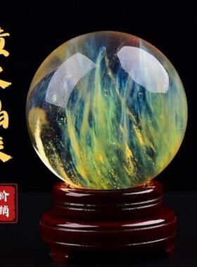 天然黄水晶球摆件熔炼水晶春节客厅玄关卧室厨房装饰摆设原石打磨