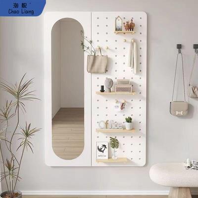 家用洞洞板穿衣镜墙上一体试衣镜玄关壁挂衣帽架全身镜金属