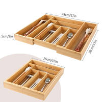 Kitchen drawer tableware storage box, bamboo multi-functional pull-out telescopic fork and spoon compartment box, household toolbox thumbnail 4