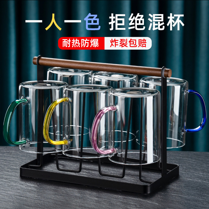 硼硅玻璃杯套装家用喝茶杯带把绿茶杯耐温待客混色水杯新
