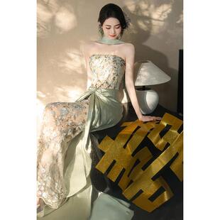 新中式 晨袍女新娘高级感绝美订婚礼服蕾丝覆古抹胸出阁结婚敬酒服