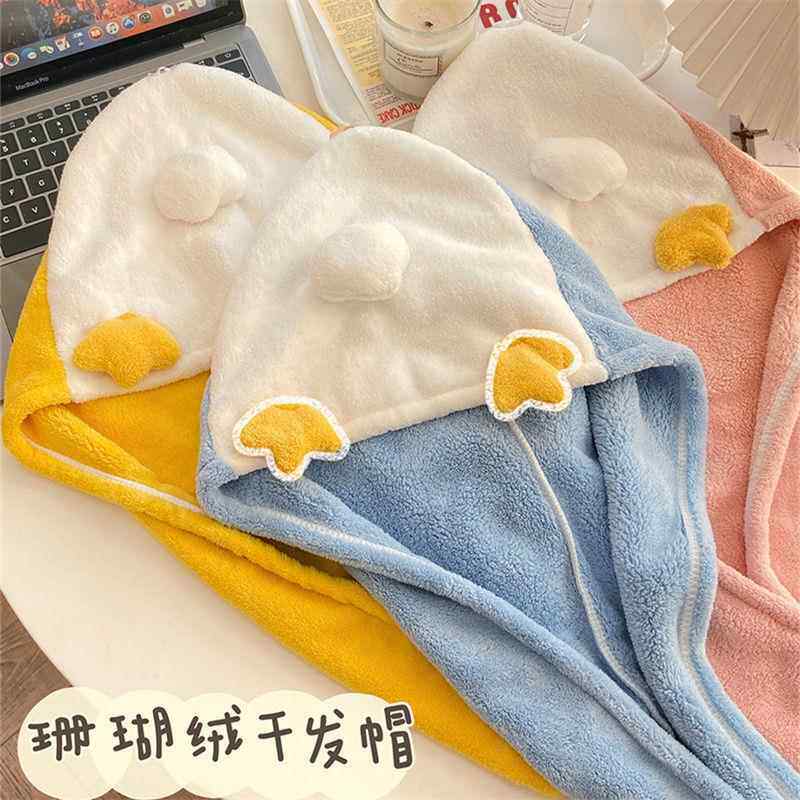 韩版立体鸭爪珊瑚绒儿童干发帽吸水可爱卡通女生浴帽干发巾