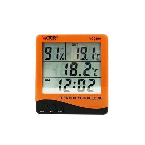 胜利仪器 VC230A 室内外双探头数字温度表 家用温湿度计 带闹钟