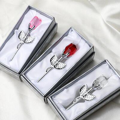 Valentines Day Gift Crystal Glass Rose Artificial Flower Sil