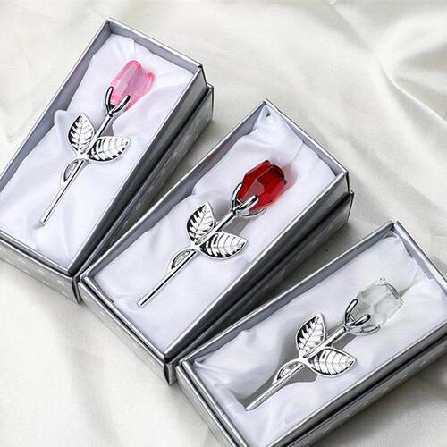 Valentines Day Gift Crystal Glass Rose Artificial Flower Sil