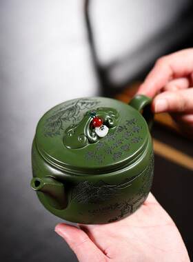 直播宜兴原矿墨绿泥紫砂壶手工制作 江南汉瓦泡茶壶茶具