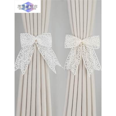 白色纱帘绑带蕾丝蝴蝶结窗帘一对装轻奢法式束带韩式唯美绑绳系带