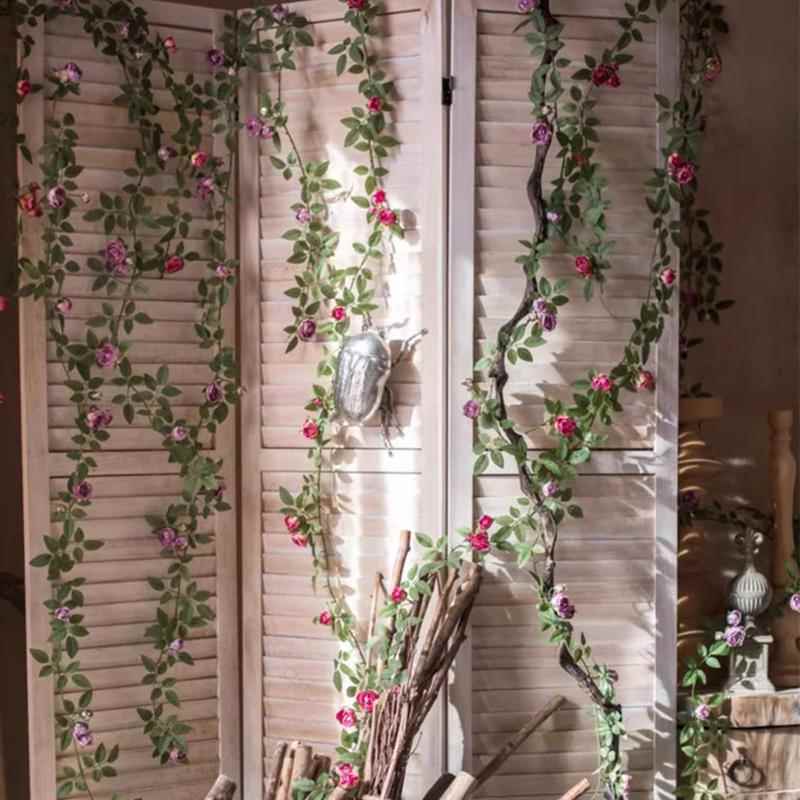 花环藤条摄影道具仿真玫瑰花藤管道遮挡装饰挂壁吊顶缠绕藤蔓绢花
