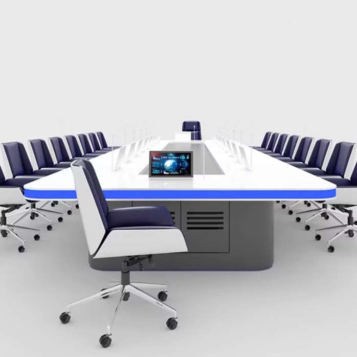 现代科技感无纸化会议桌长桌智能中控升降器显示屏大型多人会议桌