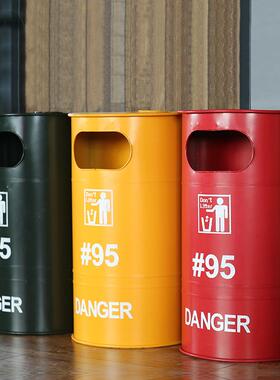 loft复古工业风创意铁艺油桶垃圾桶 网咖花店门口垃圾收纳摆件