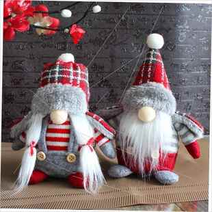 Forest old man Christmas plaid doll wearing hat faceless