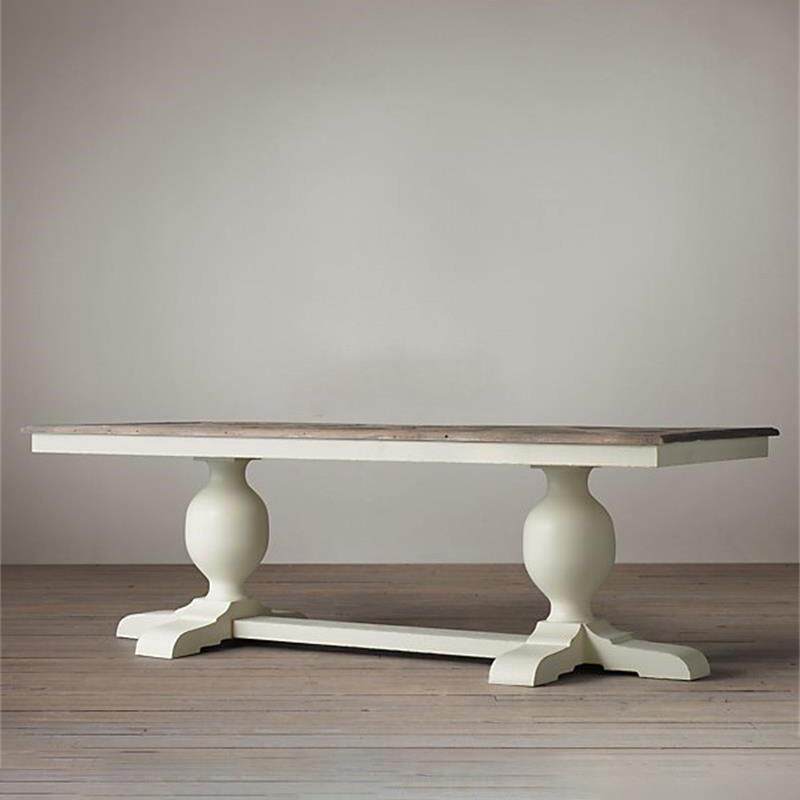 简约美式乡村白色餐桌复古做旧全实木方桌餐台法式饭桌餐桌椅组合