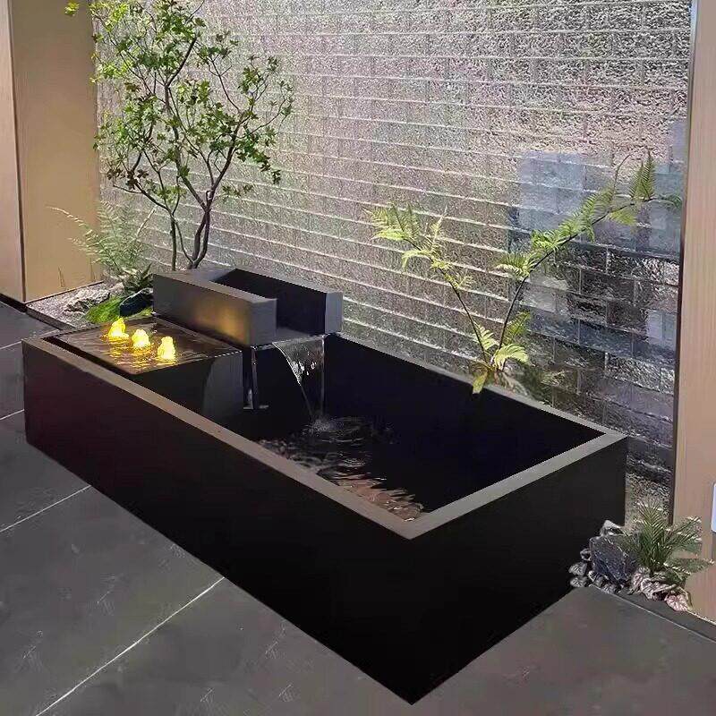 定制不锈钢循环流水鱼池造景涌泉庭院瀑布别墅喷泉落地景观水摆件