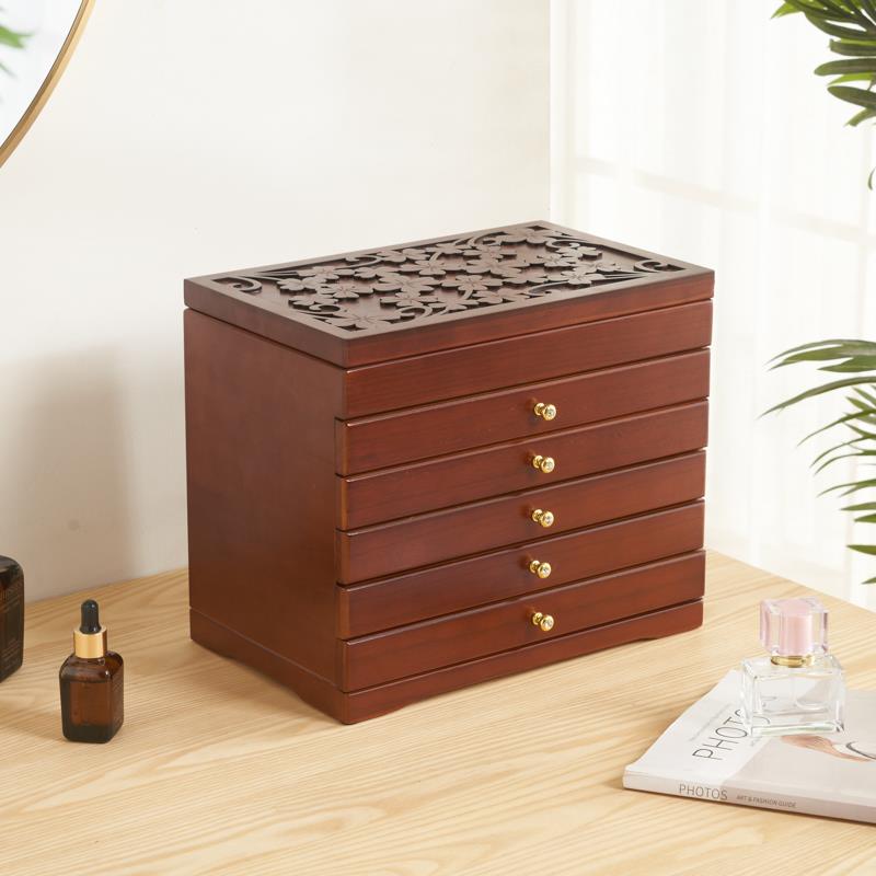 高档木制多层盒首饰盒木质首饰收纳生复大容量古公主饰品戒指盒日