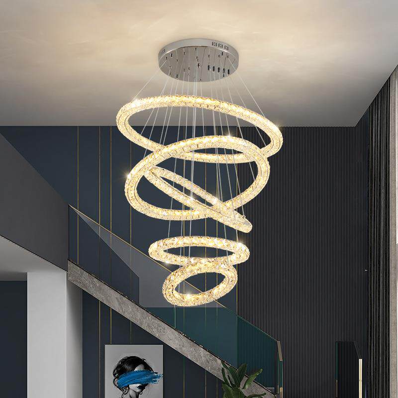 复式楼水晶大吊灯挑高简约现代客厅中空楼梯间楼中楼别墅挑空吊灯