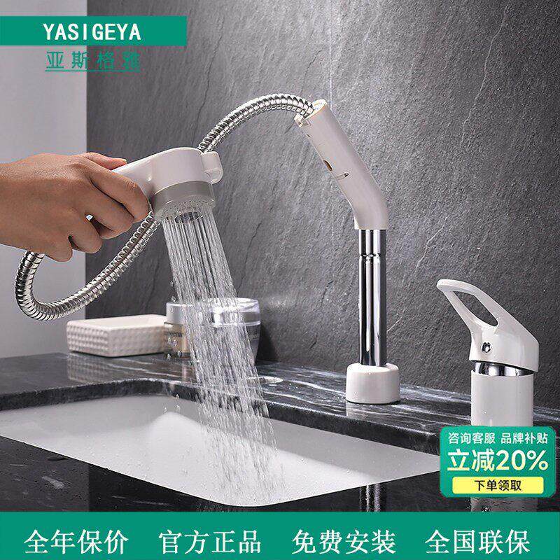 德国YASIGEYA亚斯格雅家用万向龙头双孔冷热面盆龙头抽拉式可伸缩