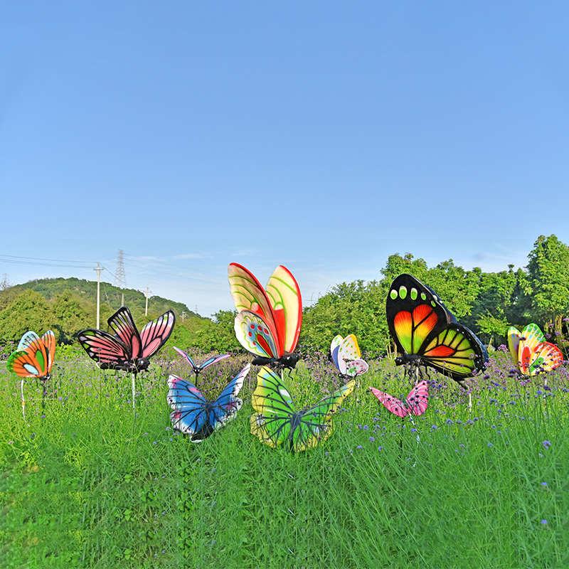 玻璃钢蝴蝶雕塑铁艺插件仿真动物摆件户外花园景观装饰田园摆设