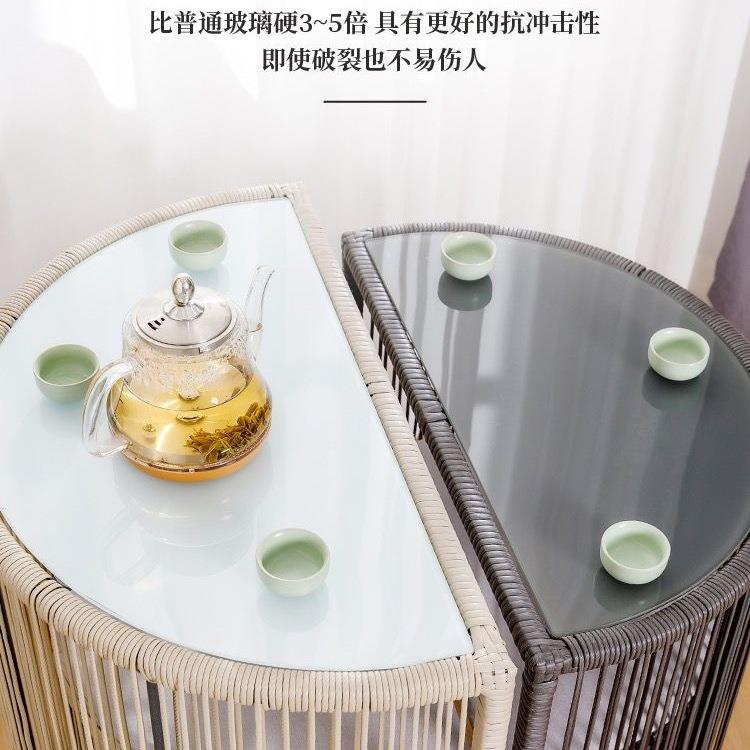 可收纳半圆形极简双人小桌椅复古编藤茶几轻奢休闲家用卡座套装